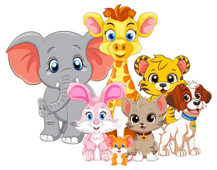 Vector gratuito lindo grupo de animales salvajes