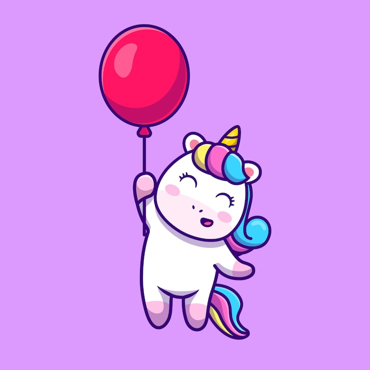Vector gratuito lindo unicornio flotando con globo de dibujos animados vector icono ilustración.