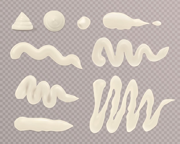 Vector gratuito manchas de salsa blanca de mayonesa conjunto aislado