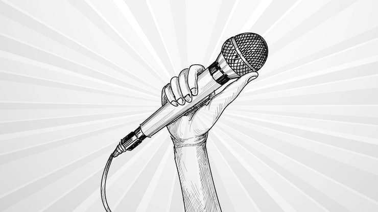 Vector gratuito mano con fondo de dibujo de micrófono