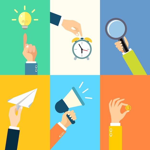 Vector gratuito manos de negocios con elementos.
