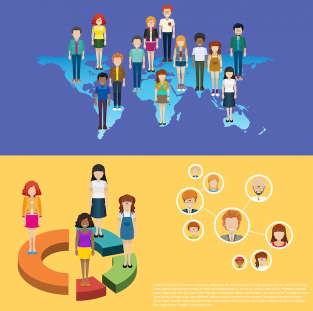Vector gratuito mapa del mundo y personas infografía