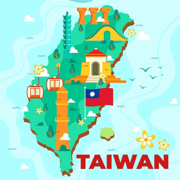 Vector gratuito mapa de taiwán con hitos