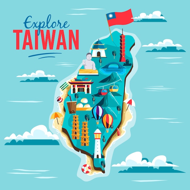 Vector gratuito mapa de taiwán con hitos