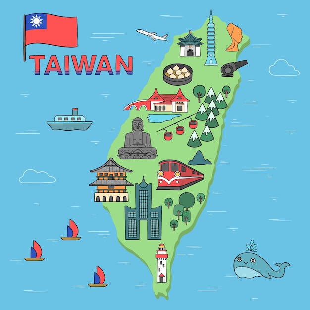 Vector gratuito mapa de taiwán con hitos