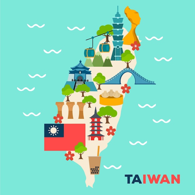 Vector gratuito mapa de taiwán con hitos