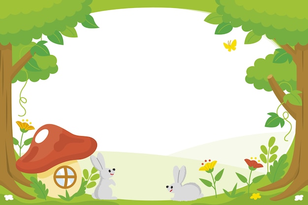 Vector gratuito marco de bosque encantado de diseño plano