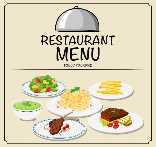 Vector gratuito menú del restaurante con comida diferente.