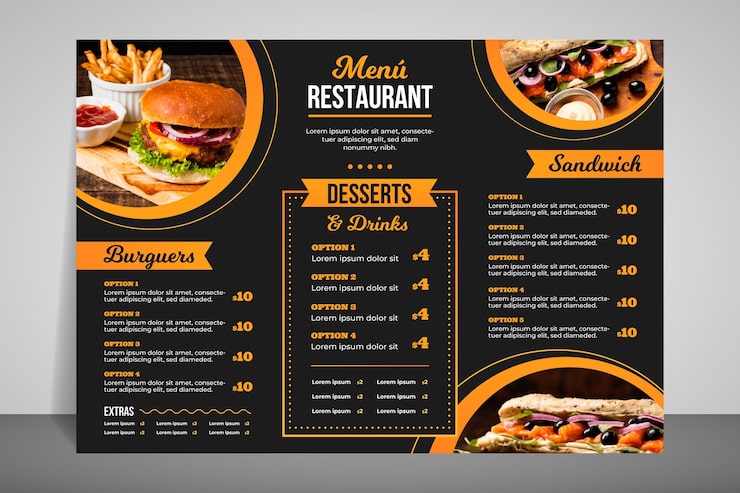 Vector gratuito menú de restaurante moderno para comida rápida.