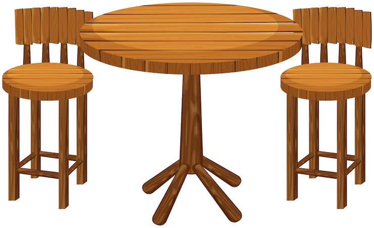 Vector gratuito mesa y sillas redondas de madera