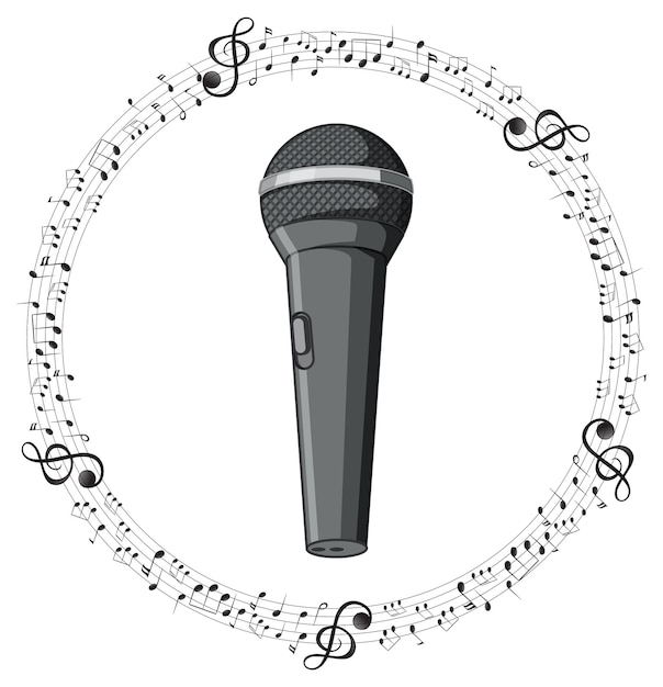Vector gratuito un micrófono con notas musicales sobre fondo blanco.