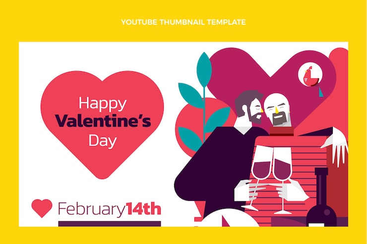 Vector gratuito miniatura plana de youtube del día de san valentín