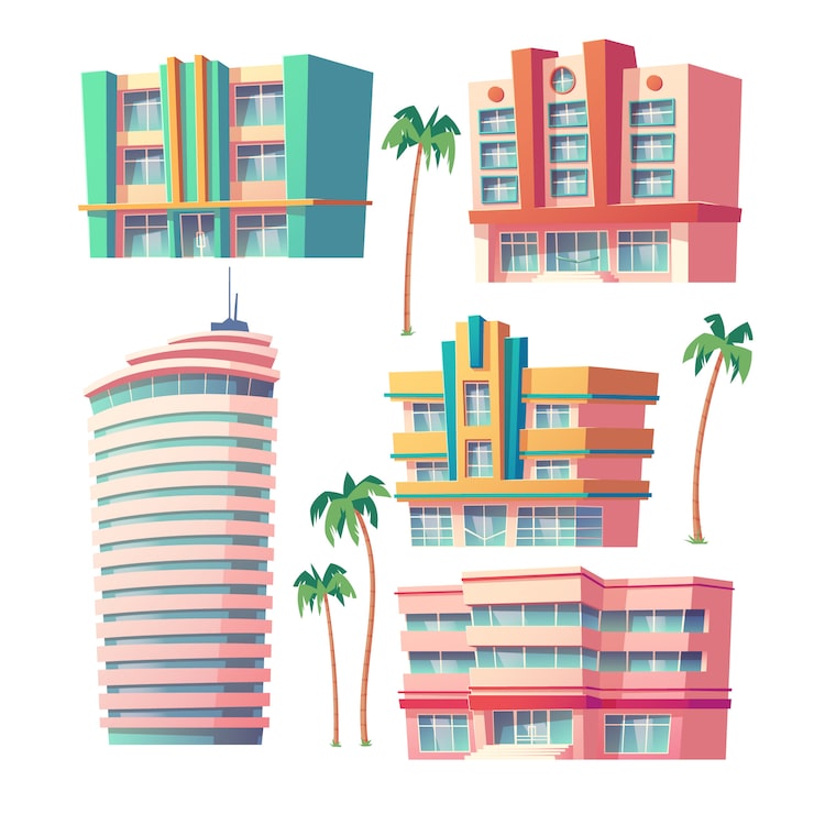 Vector gratuito modernos hoteles y edificios de oficinas