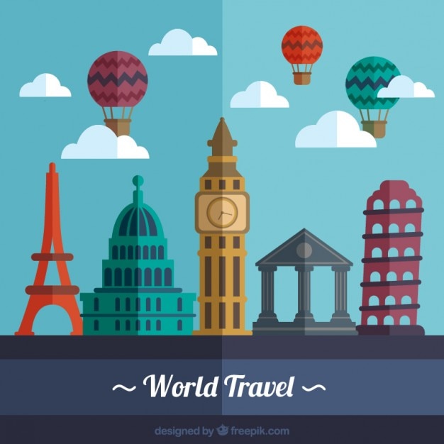 Vector gratuito monumentos planos con globos