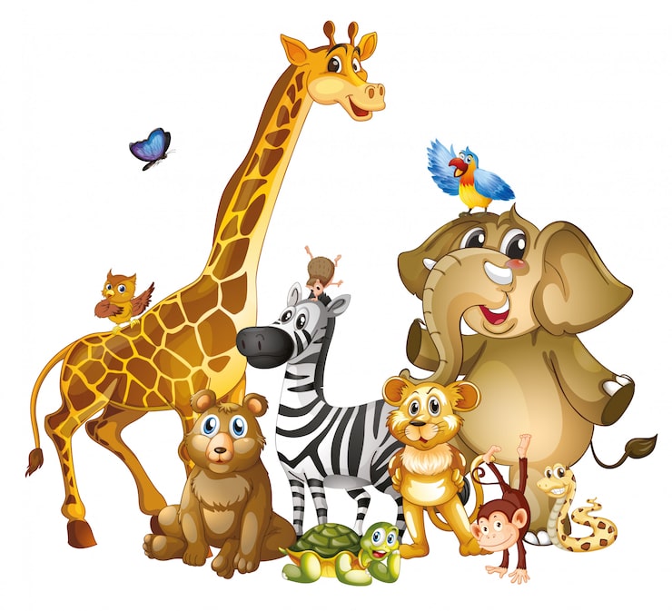 Vector gratuito muchos animales lindos sobre fondo blanco.