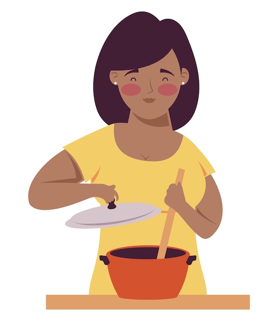 Vector gratuito mujer afro cocinando con olla