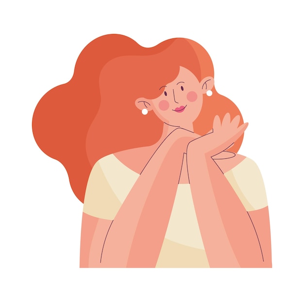 Vector gratuito mujer joven, pelo largo, de, color rojo