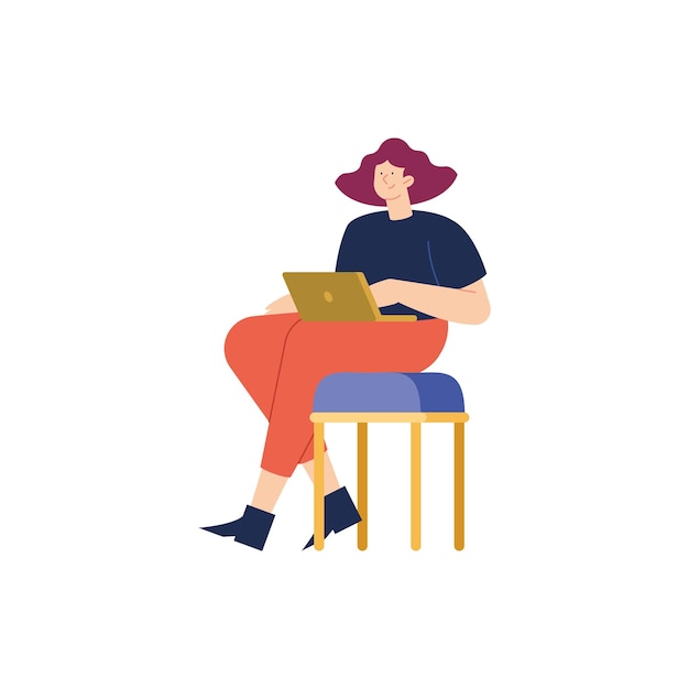 Vector gratuito mujer sentada usando laptop