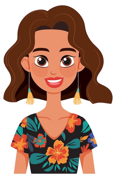 Vector gratuito mujer sonriente con vestido de flores