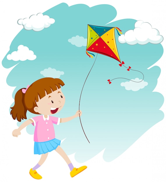 Vector gratuito niña jugando cometa