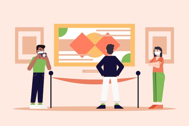 Vector gratuito nueva normalidad en museos