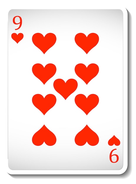 Vector gratuito nueve de corazones naipe aislado