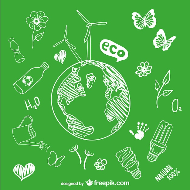 Vector gratuito pack de dibujos de ecología