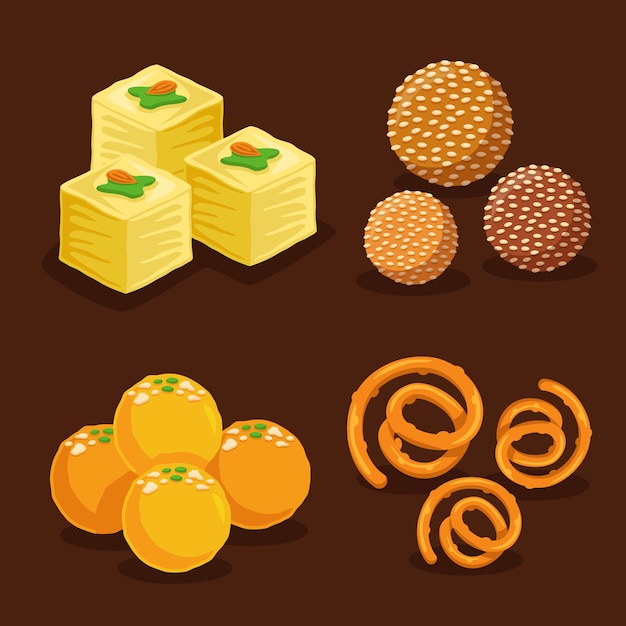 Vector gratuito pack de dulces indios dibujados a mano