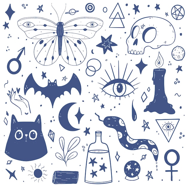 Vector gratuito pack de elementos esotéricos dibujados a mano