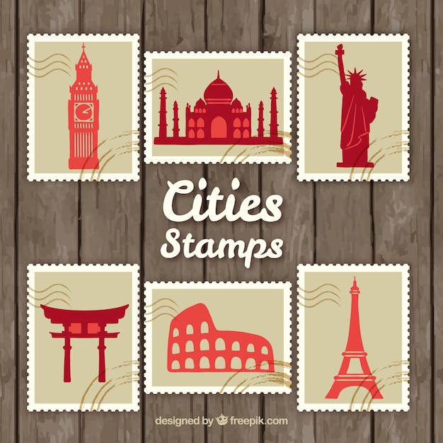 Vector gratuito pack de estampas de ciudades