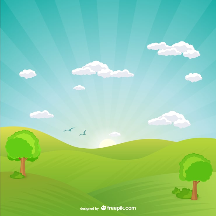 Vector gratuito paisaje natural con puesta de sol