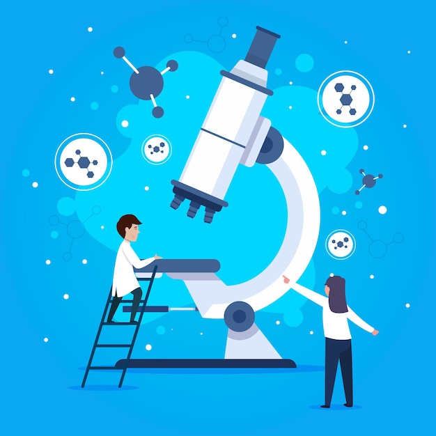 Vector gratuito palabra de ciencia con ilustración de microscopio