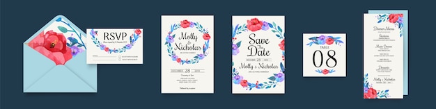 Vector gratuito paquete de papelería floral para bodas