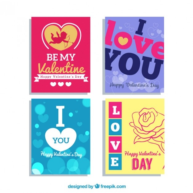 Vector gratuito paquete de tarjetas del día de san valentín de colores