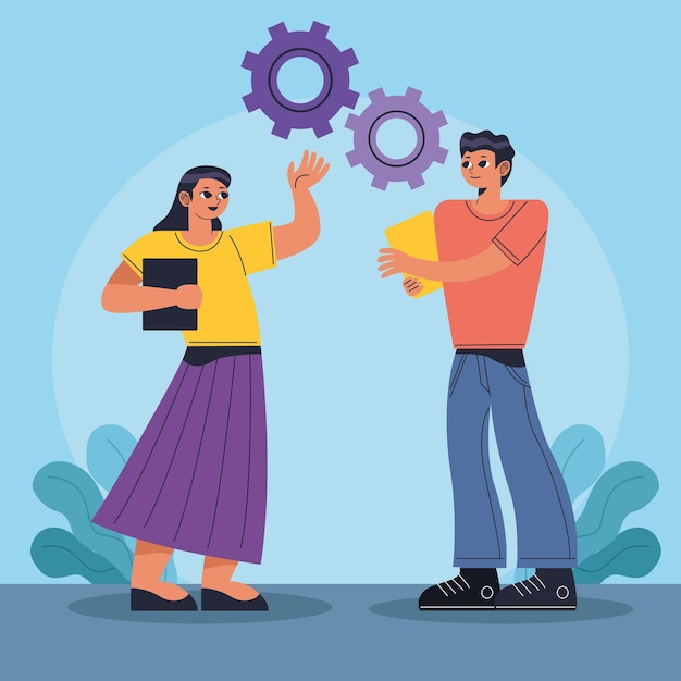 Vector gratuito pareja con engranajes
