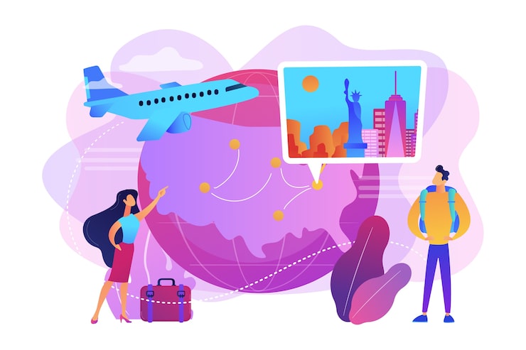 Vector gratuito pareja que va de vacaciones vacaciones ilustración