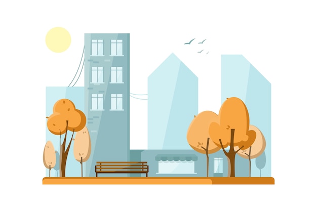 Vector gratuito parque público otoñal en la ciudad. árboles de otoño.