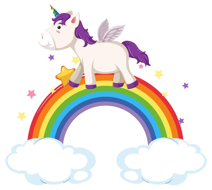 Vector gratuito pegaso de dibujos animados de pie en el arco iris