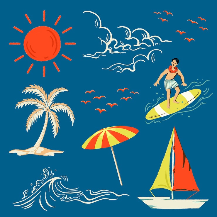Vector gratuito pegatina de vacaciones en la playa.