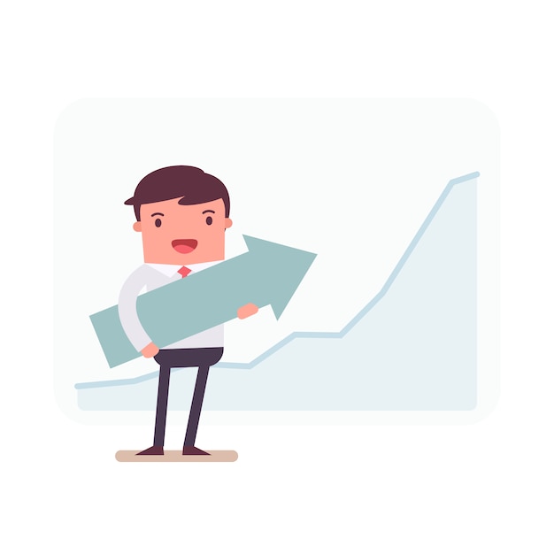 Vector gratuito personaje de hombre de negocios sujetando una flecha