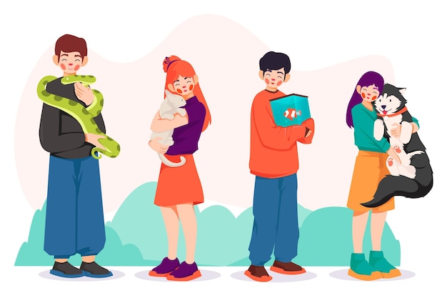 Vector gratuito personas dibujadas a mano con mascotas.
