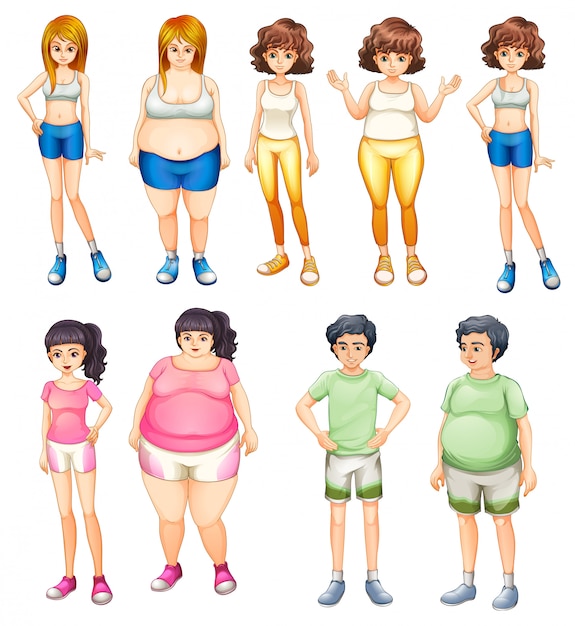 Vector gratuito personas gordas y delgadas.