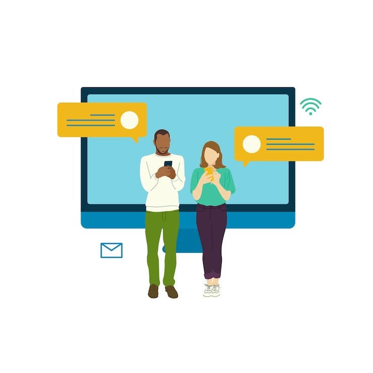 Vector gratuito personas ilustradas con red social.