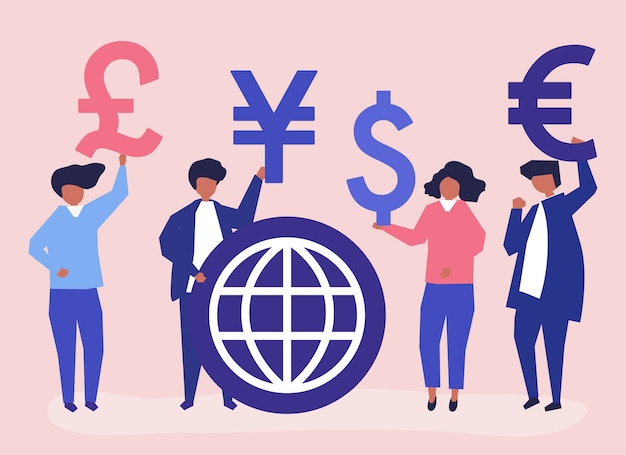 Vector gratuito personas que llevan signo de moneda diferente