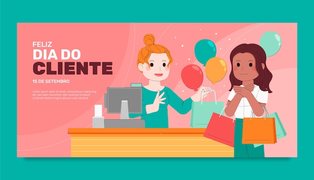 Vector gratuito plantilla de banner horizontal de venta plana dia do cliente