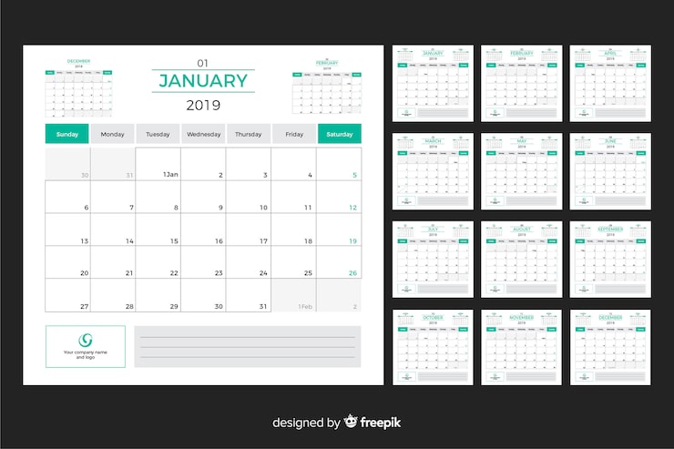 Vector gratuito plantilla de calendario 2019