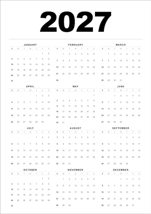Plantilla de Calendario Planificador de Año Completo 2027