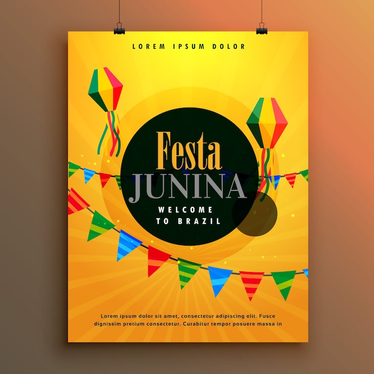 Vector gratuito plantilla de cartel amarillo para festa junina