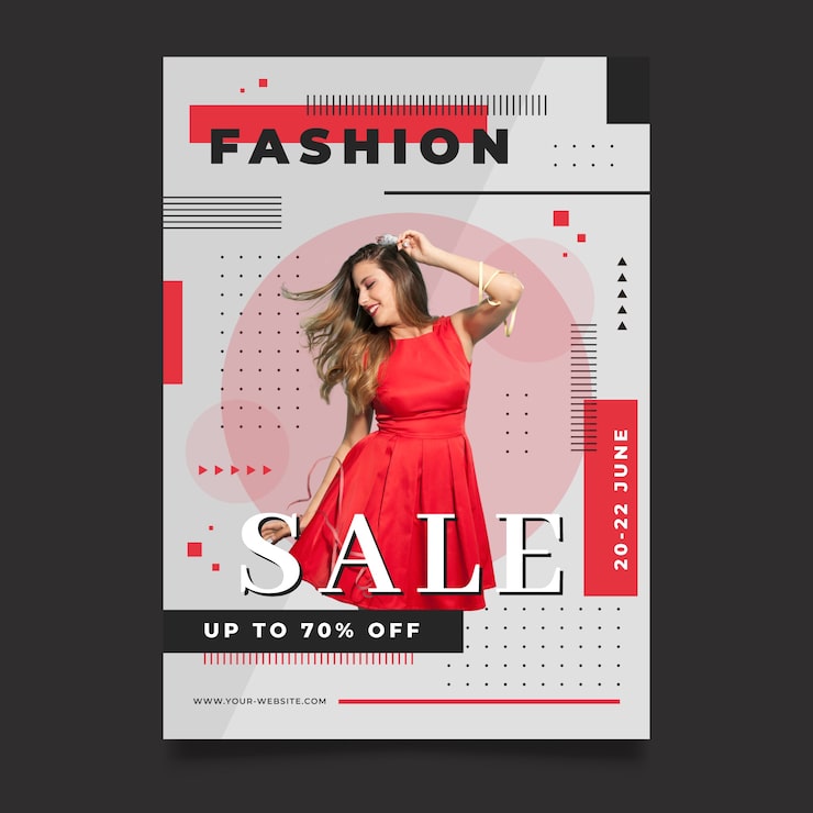 Vector gratuito plantilla de cartel de moda con foto