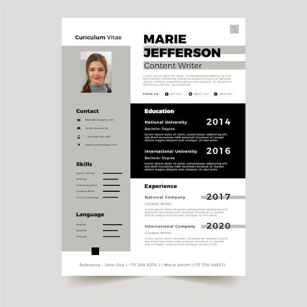 Vector gratuito plantilla cv minimalista